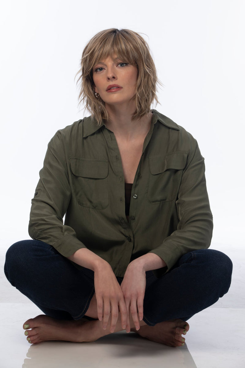 RH12/26RT4 light brown with chunky golden blonde highlights and dark brown roots