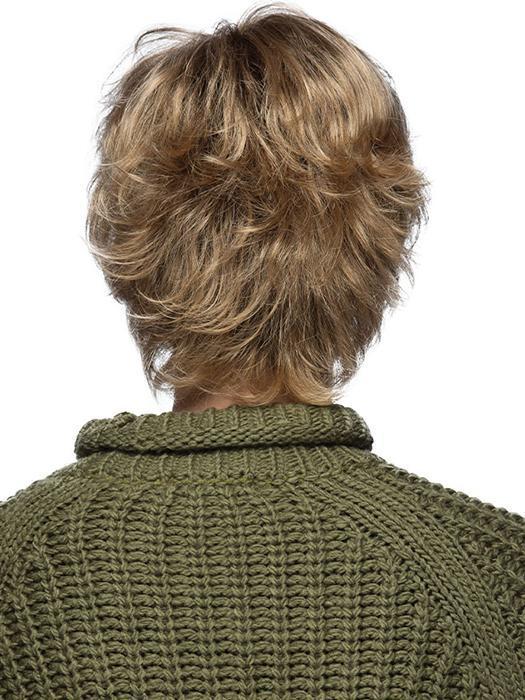 R24/18BTRT8 Light ash brown blended and tipped with medium gold blonde highlights with medium gold brown roots.